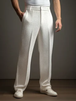 Hot OUKU Men's Dress Pants Trousers Slacks Suit Pants Waffle Pants Front Pocket Straight Leg Plain Comfort Wedding Business Daily Fashion Chic & Modern Black White Stretchy