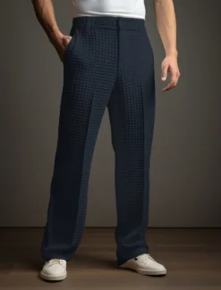 Hot OUKU Men's Dress Pants Trousers Slacks Suit Pants Waffle Pants Front Pocket Straight Leg Plain Comfort Wedding Business Daily Fashion Chic & Modern Black White Stretchy