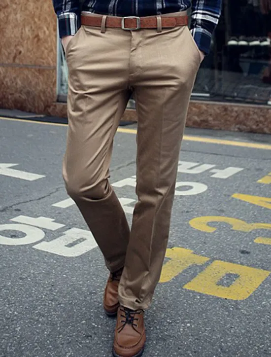 Outlet OUKU Men's Dress Pants Trousers Chinos Suit Pants Pocket Plain Comfort Breathable Business Daily Fashion Casual Black Khaki