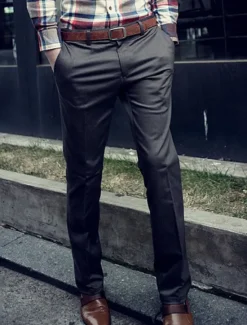 Outlet OUKU Men's Dress Pants Trousers Chinos Suit Pants Pocket Plain Comfort Breathable Business Daily Fashion Casual Black Khaki