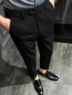 Sale OUKU Men's Dress Pants Trousers Chinos Buttons Pocket Solid Color Comfort Ankle-Length Formal Party Work Fashion Classic Style Black Khaki Micro-elastic