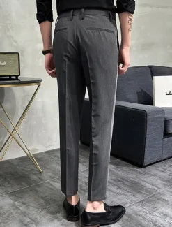 Sale OUKU Men's Dress Pants Trousers Chinos Buttons Pocket Solid Color Comfort Ankle-Length Formal Party Work Fashion Classic Style Black Khaki Micro-elastic