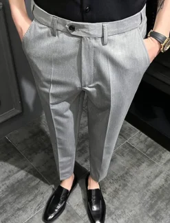 Sale OUKU Men's Dress Pants Trousers Chinos Buttons Pocket Solid Color Comfort Ankle-Length Formal Party Work Fashion Classic Style Black Khaki Micro-elastic