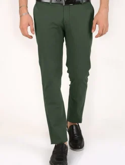 OUKU Men's Dress Pants Trousers Chinos Buttons Pocket Plain Comfort Formal Party Work Fashion Classic Style Black Dark Green Micro-elastic