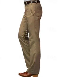 New OUKU Men's Dress Pants Trousers Chinos Buttons Pocket Plain Comfort Formal Party Work Fashion Classic Style Dark Khaki Black Micro-elastic