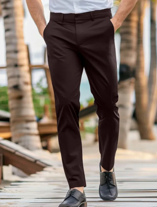 Discount OUKU Men's Dress Pants Trousers Casual Pants Pocket Elastic Waist Straight Leg Plain Stretch Wedding Office Business Stylish Formal Black Wine High Waist Micro-elastic