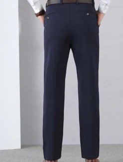 Discount OUKU Men's Dress Pants Trousers Casual Pants Pocket Elastic Waist Straight Leg Plain Stretch Wedding Office Business Stylish Formal Black Wine High Waist Micro-elastic