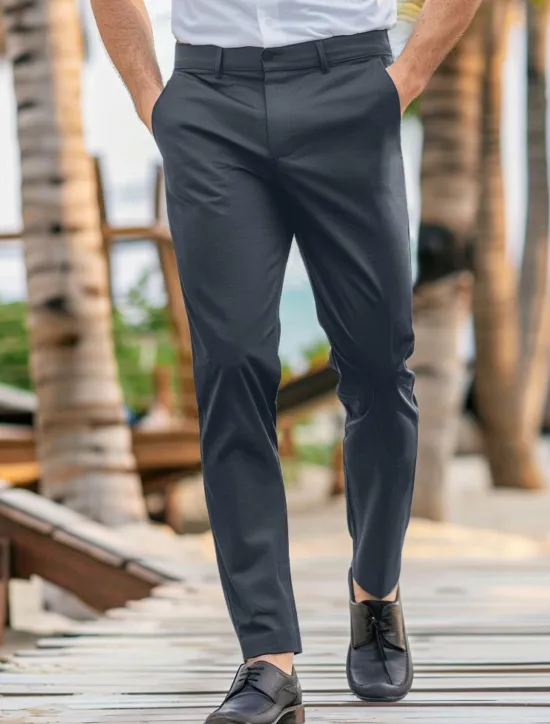 Discount OUKU Men's Dress Pants Trousers Casual Pants Pocket Elastic Waist Straight Leg Plain Stretch Wedding Office Business Stylish Formal Black Wine High Waist Micro-elastic