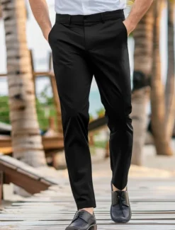 Discount OUKU Men's Dress Pants Trousers Casual Pants Pocket Elastic Waist Straight Leg Plain Stretch Wedding Office Business Stylish Formal Black Wine High Waist Micro-elastic