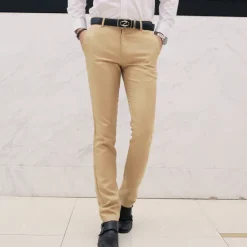 New OUKU Men's Dress Pants Trousers Chinos Casual Pants Straight Leg Plain Comfort Breathable Full Length Wedding Fashion Casual White Khaki Micro-elastic