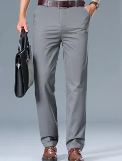 Best OUKU Men's Dress Pants Trousers Chinos Buttons Pocket Plain Comfort Formal Work Business Fashion Classic Style Black White Micro-elastic