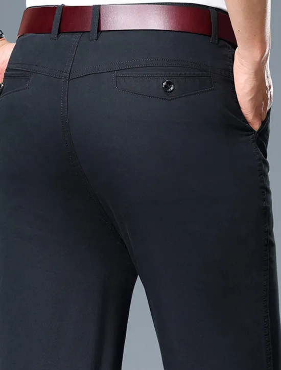 Best OUKU Men's Dress Pants Trousers Chinos Buttons Pocket Plain Comfort Formal Work Business Fashion Classic Style Black White Micro-elastic