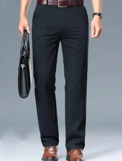 Best OUKU Men's Dress Pants Trousers Chinos Buttons Pocket Plain Comfort Formal Work Business Fashion Classic Style Black White Micro-elastic
