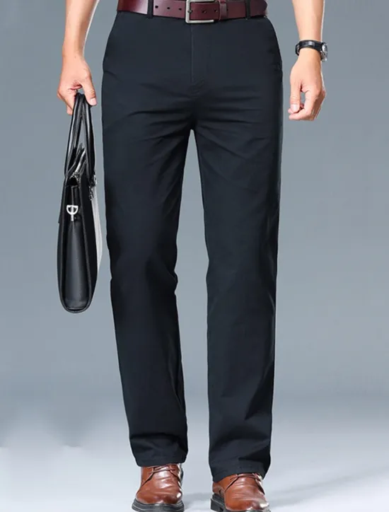 Best OUKU Men's Dress Pants Trousers Chinos Buttons Pocket Plain Comfort Formal Work Business Fashion Classic Style Black White Micro-elastic