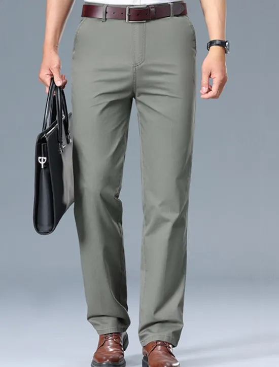 Best OUKU Men's Dress Pants Trousers Chinos Buttons Pocket Plain Comfort Formal Work Business Fashion Classic Style Black White Micro-elastic