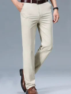 Best OUKU Men's Dress Pants Trousers Chinos Buttons Pocket Plain Comfort Formal Work Business Fashion Classic Style Black White Micro-elastic