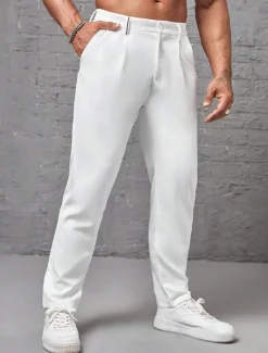 Outlet OUKU Men's Dress Pants Trousers Chinos Slacks Pleated Pants Buttons Pocket Plain Comfort Formal Party Work Fashion Classic Style Light Khaki Black Micro-elastic