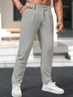 Outlet OUKU Men's Dress Pants Trousers Chinos Slacks Pleated Pants Buttons Pocket Plain Comfort Formal Party Work Fashion Classic Style Light Khaki Black Micro-elastic