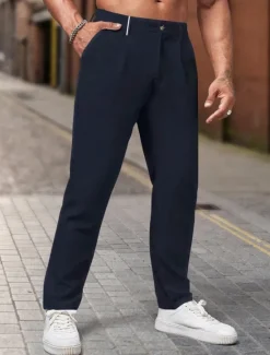 Outlet OUKU Men's Dress Pants Trousers Chinos Slacks Pleated Pants Buttons Pocket Plain Comfort Formal Party Work Fashion Classic Style Light Khaki Black Micro-elastic