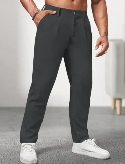 Outlet OUKU Men's Dress Pants Trousers Chinos Slacks Pleated Pants Buttons Pocket Plain Comfort Formal Party Work Fashion Classic Style Light Khaki Black Micro-elastic