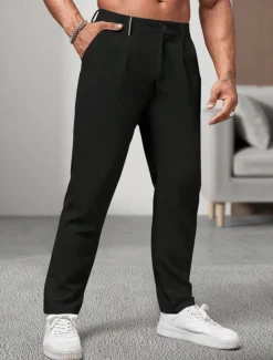 Outlet OUKU Men's Dress Pants Trousers Chinos Slacks Pleated Pants Buttons Pocket Plain Comfort Formal Party Work Fashion Classic Style Light Khaki Black Micro-elastic