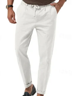 Outlet OUKU Men's Dress Pants Trousers Casual Pants Suit Pants Pocket Drawstring Elastic Waist Plain Comfort Soft Full Length Outdoor Business Daily Fashion Streetwear Black White