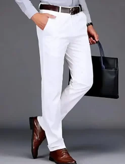 Clearance OUKU Men's Dress Pants Trousers Chinos Buttons Pocket Solid Colored Comfort Formal Party Work Fashion Classic Style Black White Micro-elastic