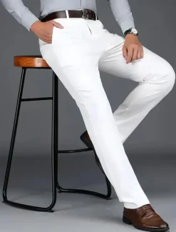 Clearance OUKU Men's Dress Pants Trousers Chinos Buttons Pocket Solid Colored Comfort Formal Party Work Fashion Classic Style Black White Micro-elastic
