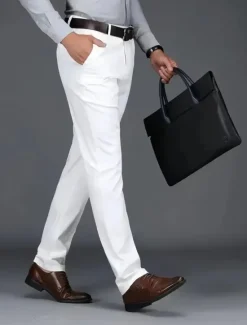 Clearance OUKU Men's Dress Pants Trousers Chinos Buttons Pocket Solid Colored Comfort Formal Party Work Fashion Classic Style Black White Micro-elastic