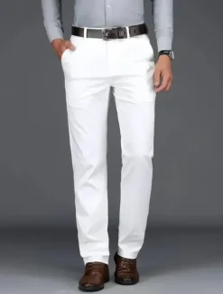 Clearance OUKU Men's Dress Pants Trousers Chinos Buttons Pocket Solid Colored Comfort Formal Party Work Fashion Classic Style Black White Micro-elastic