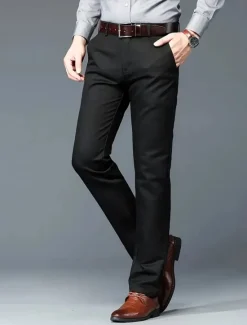 Clearance OUKU Men's Dress Pants Trousers Chinos Buttons Pocket Solid Colored Comfort Formal Party Work Fashion Classic Style Black White Micro-elastic