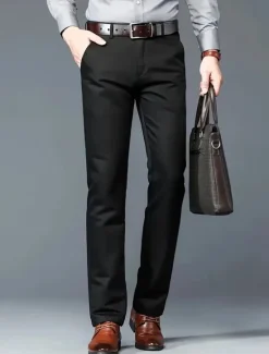 Clearance OUKU Men's Dress Pants Trousers Chinos Buttons Pocket Solid Colored Comfort Formal Party Work Fashion Classic Style Black White Micro-elastic
