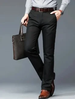 Clearance OUKU Men's Dress Pants Trousers Chinos Buttons Pocket Solid Colored Comfort Formal Party Work Fashion Classic Style Black White Micro-elastic