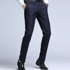 Hot OUKU Men's Dress Pants Trousers Chinos Casual Pants Pocket Straight Leg Plain Comfort Office Business Casual Streetwear Stylish Black Dark Blue