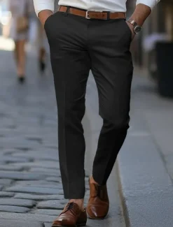 New OUKU Men's Dress Pants Trousers Suit Pants Pocket Plain Comfort Soft Full Length Wedding Business Casual Fashion Streetwear Black White