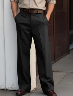 Clearance OUKU Men's Dress Pants Trousers Suit Pants Buttons Front Pocket Straight Leg Plain Comfort Soft Full Length Business Daily Holiday Fashion Chic & Modern Black White