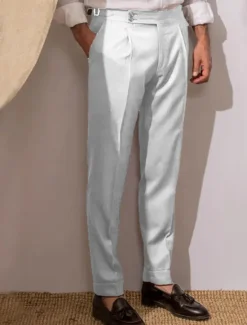 New OUKU Men's Dress Pants Trousers Slacks Pleated Pants Suit Pants Pocket High Rise Plain Comfort Breathable Wedding Outdoor Daily Elegant Vintage Black White