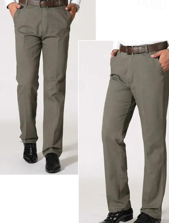 New OUKU Men's Dress Pants Trousers Chinos Buttons Pocket Plain Comfort Formal Party Work Fashion Classic Style Black Brown Micro-elastic