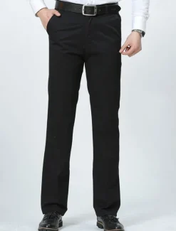 New OUKU Men's Dress Pants Trousers Chinos Buttons Pocket Plain Comfort Formal Party Work Fashion Classic Style Black Brown Micro-elastic