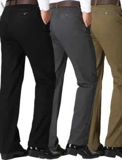 Outlet OUKU Men's Dress Pants Trousers Chinos Buttons Pocket Straight Leg Plain Comfort Formal Party Work Fashion Classic Style Black Dark Green Micro-elastic