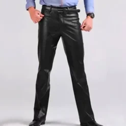 Clearance OUKU Men's Dress Pants Winter Pants Trousers Faux Leather Shorts Pocket Straight Leg Solid Colored Comfort Warm Wedding Office Business Faux Leather Streetwear Casual Micro-elastic Black