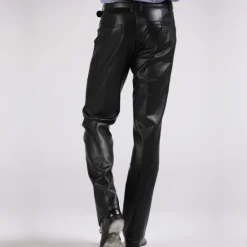 Clearance OUKU Men's Dress Pants Winter Pants Trousers Faux Leather Shorts Pocket Straight Leg Solid Colored Comfort Warm Wedding Office Business Faux Leather Streetwear Casual Micro-elastic Black