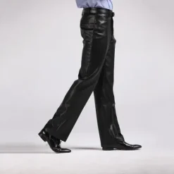 Clearance OUKU Men's Dress Pants Winter Pants Trousers Faux Leather Shorts Pocket Straight Leg Solid Colored Comfort Warm Wedding Office Business Faux Leather Streetwear Casual Micro-elastic Black