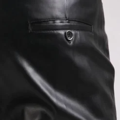 Clearance OUKU Men's Dress Pants Winter Pants Trousers Faux Leather Shorts Pocket Straight Leg Solid Colored Comfort Warm Wedding Office Business Faux Leather Streetwear Casual Micro-elastic Black