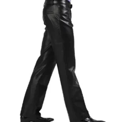 Clearance OUKU Men's Dress Pants Winter Pants Trousers Faux Leather Shorts Pocket Straight Leg Solid Colored Comfort Warm Wedding Office Business Faux Leather Streetwear Casual Micro-elastic Black