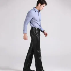 Clearance OUKU Men's Dress Pants Winter Pants Trousers Faux Leather Shorts Pocket Straight Leg Solid Colored Comfort Warm Wedding Office Business Faux Leather Streetwear Casual Micro-elastic Black
