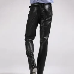 Clearance OUKU Men's Dress Pants Winter Pants Trousers Faux Leather Shorts Pocket Straight Leg Solid Colored Comfort Warm Wedding Office Business Faux Leather Streetwear Casual Micro-elastic Black