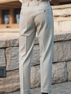 Online OUKU Men's Dress Pants Woolen Pants Trousers Pleated Pants Suit Pants Pocket Plain Comfort Soft Full Length Party Business Daily Elegant Fashion Dark Gray Beige