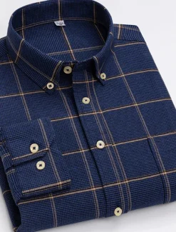 Best OUKU Men's Dress Shirt Button Down Shirt Collared Shirt Oxford Shirt Tartan Wedding Casual A B F G Long Sleeve All Seasons Clothing Apparel