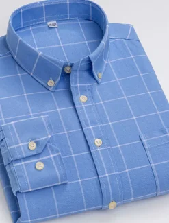 Best OUKU Men's Dress Shirt Button Down Shirt Collared Shirt Oxford Shirt Tartan Wedding Casual A B F G Long Sleeve All Seasons Clothing Apparel